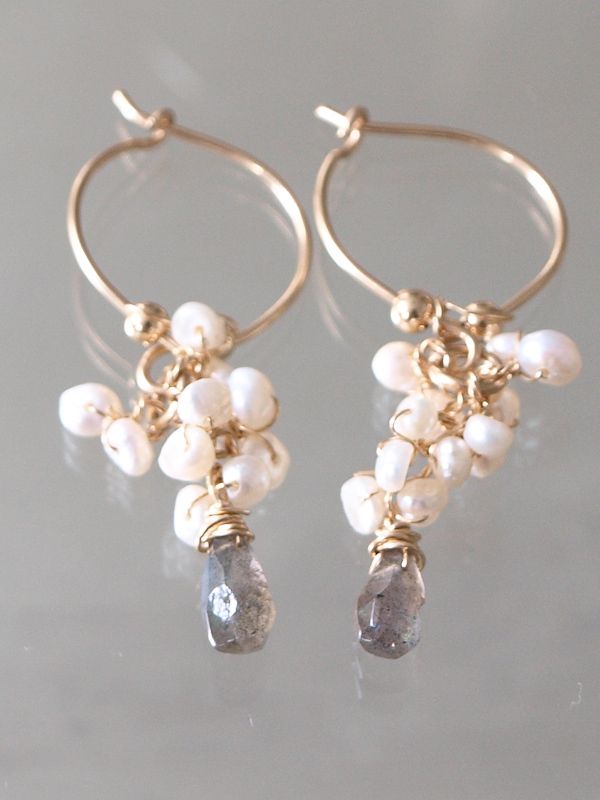 earrings Cluster pearls and labradorite